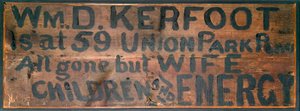 Hand-painted wooden sign, 1871 by American School